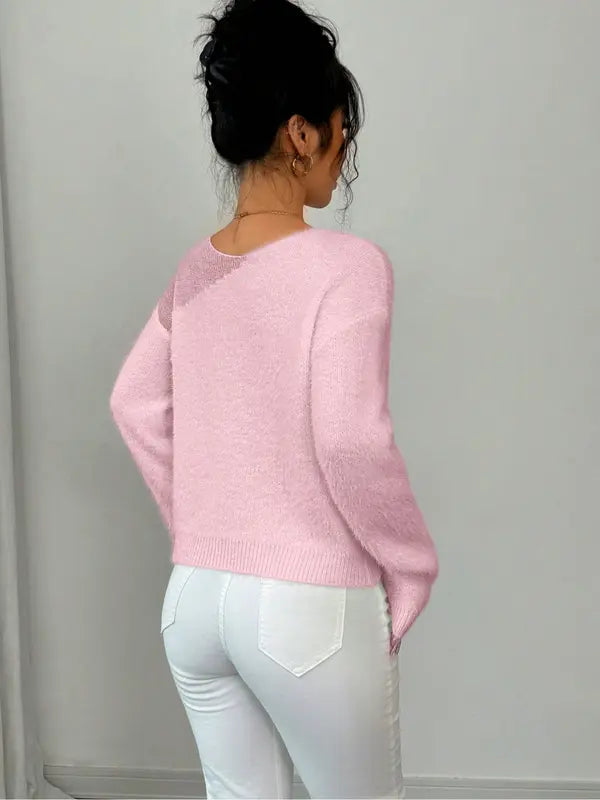 Women's Solid Color Sweater, Casual Long Sleeve Jumper for Fall & Winter, Comfortable Women's Knitwear for Daily & Party Wear