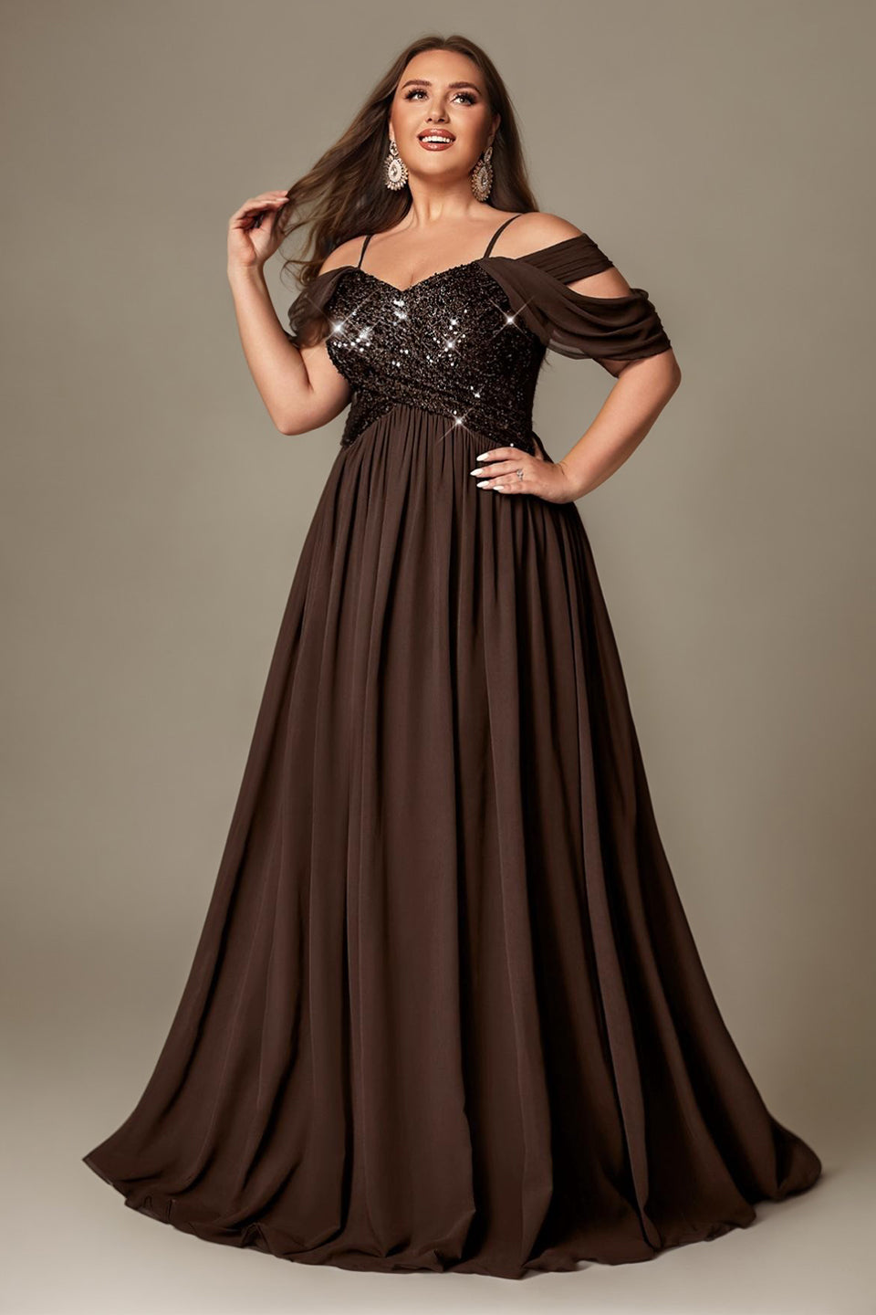 Curveins Plus Size Off-Shoulder Short Sleeve A-Line Maxi Dress