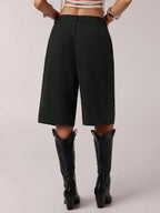 Women's Solid Color Simple Commuter Bermuda Shorts, All Seasons Business Casual Shorts, Stylish and Comfortable