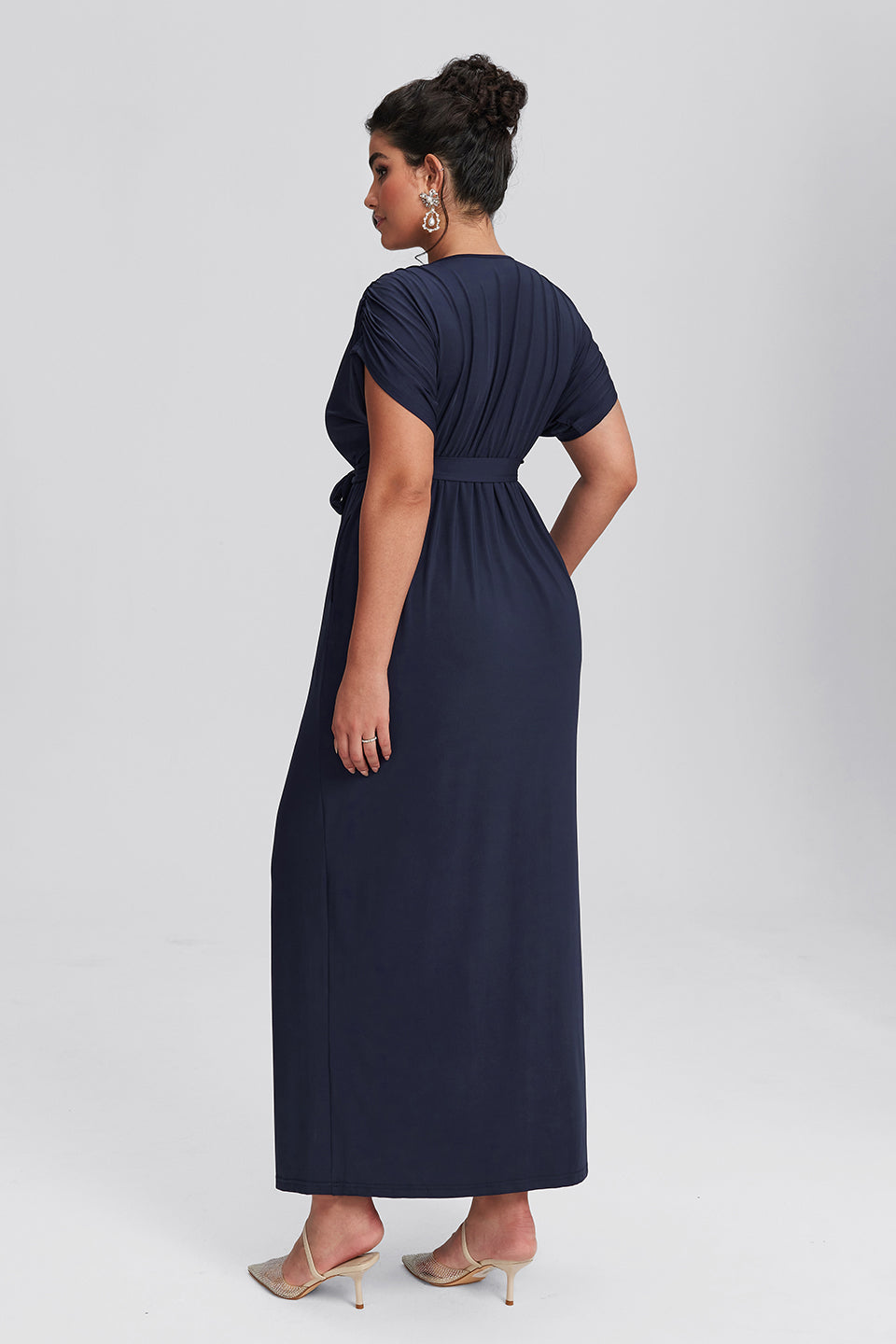 Curveins Plus Size Elastic Waist Shirred Black Maxi Dress