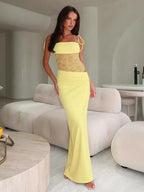 Women's Patchwork Floral Lace Tie Back Cami  Dress, Elegant Fashion Long Dress for Party Club Dating Wear, Women Dress for Summer