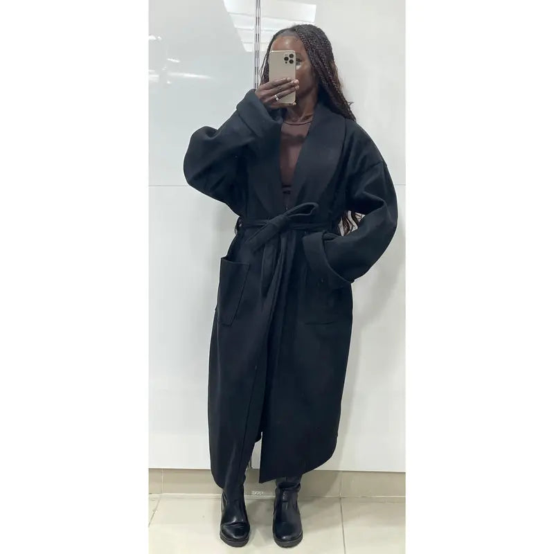 Wool trench coat with belt