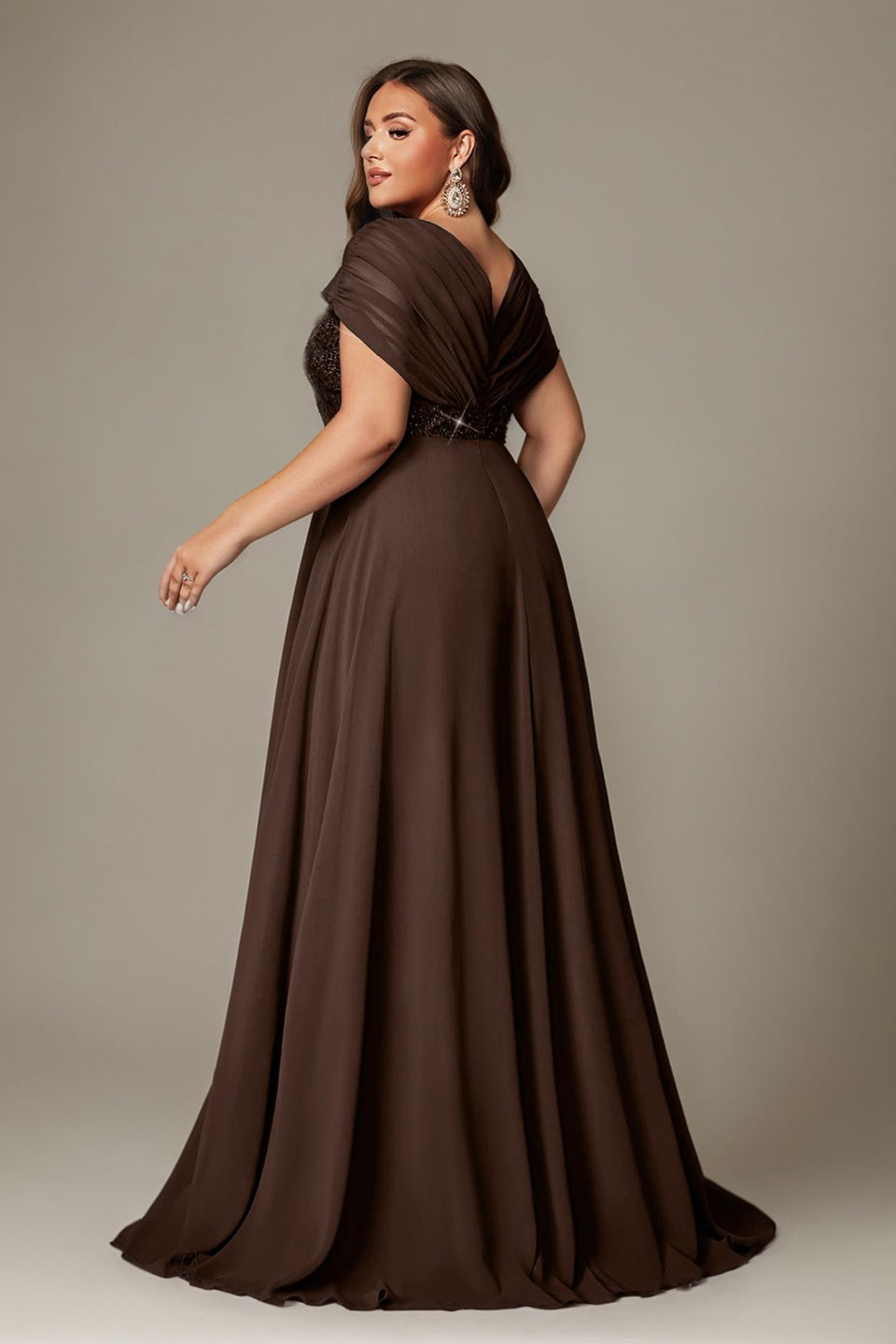 Curveins Plus Size V-Neck Short Sleeve Asymmetrical A-Line Maxi Dress