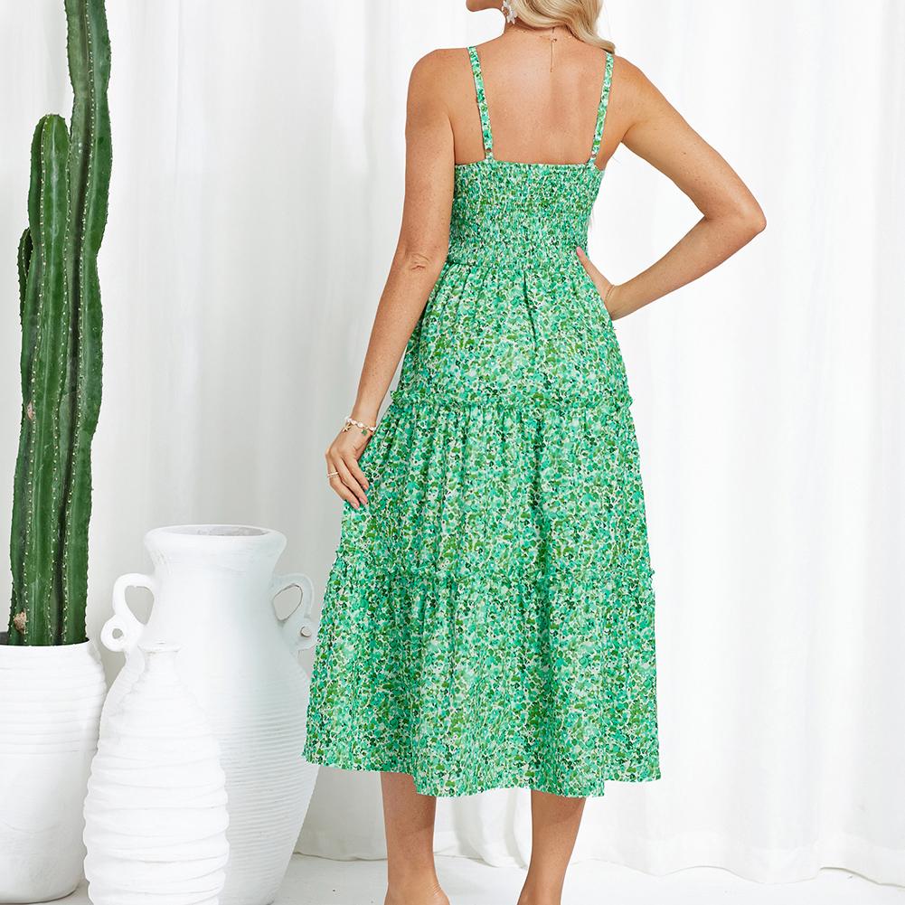 Women's Casual Bohemian Floral Maxi Sundress - Summer Spaghetti Strap Smocked Tiered Beach Dress with Pockets, Plus Size, Boho Clothes for Women