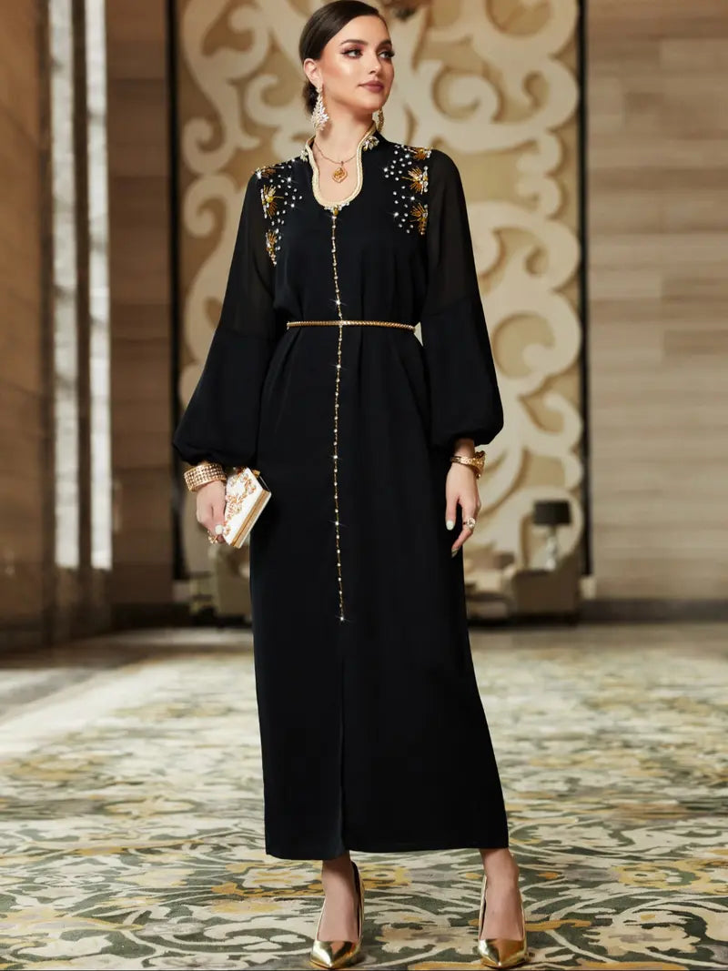 Women's Handmade Beaded Robe, Comfortable Fashion Long Dress, Elegant Evening Wear, Stylish Home Clothing