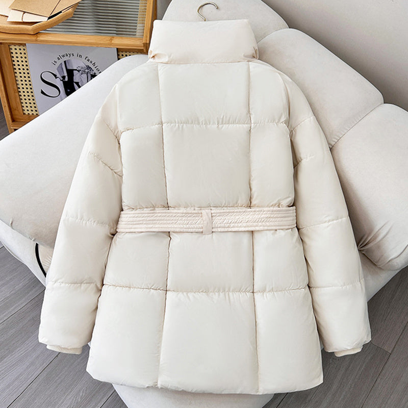Premium Women  Mid Length Belted Puffer Jacket Women Casual Coat, Water Repellent Women Winter Ladies Classic Quilted Outerwear Coat Big Pocket