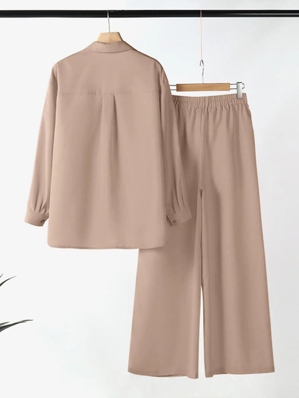 Two-piece Set Women's Solid Color Top & Wide Leg Pants, Casual Long Sleeve Top & Pants for Daily Wear, Ladies Clothes for All Seasons