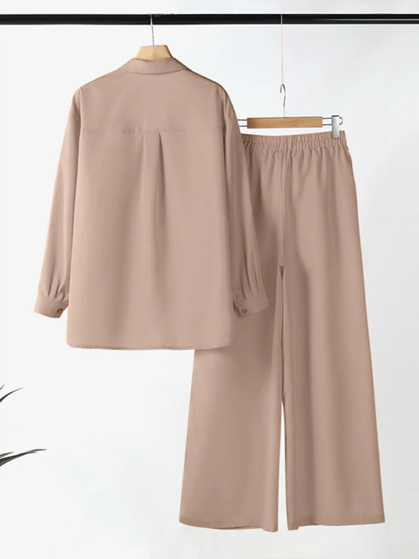 Two-piece Set Women's Solid Color Top & Wide Leg Pants, Casual Long Sleeve Top & Pants for Daily Wear, Ladies Clothes for All Seasons
