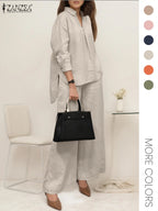 Two-piece Set Women's Solid Color Top & Wide Leg Pants, Casual Long Sleeve Top & Pants for Daily Wear, Ladies Clothes for All Seasons