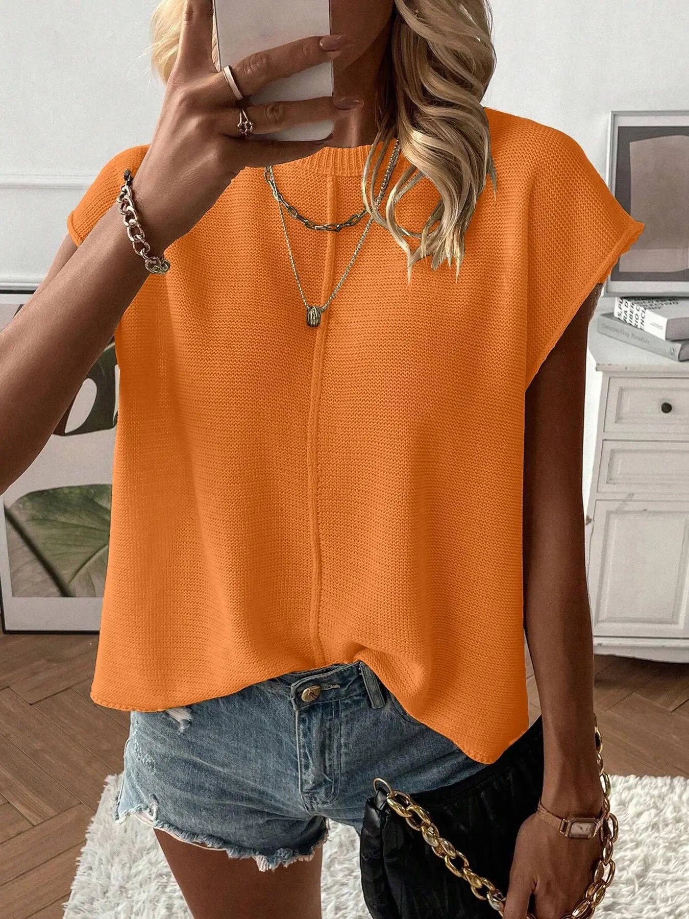 Women's Solid Color Sweater Vest, Casual Fashion Round Neck Knit Top for Summer, Fashion Women's Knitwear for Daily Wear