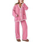Women's 2 Piece Set Winter Knit Outfits Matching Loungewear Long Sleeve V Neck Cardigan Sweaters Wide Leg Pants Tracksuits