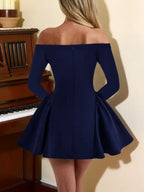 Women's Plain Off Shoulder Dress, Elegant Long Sleeve A Line Dress for Party Holiday Wedding Guest, Ladies Spring & Fall Clothes