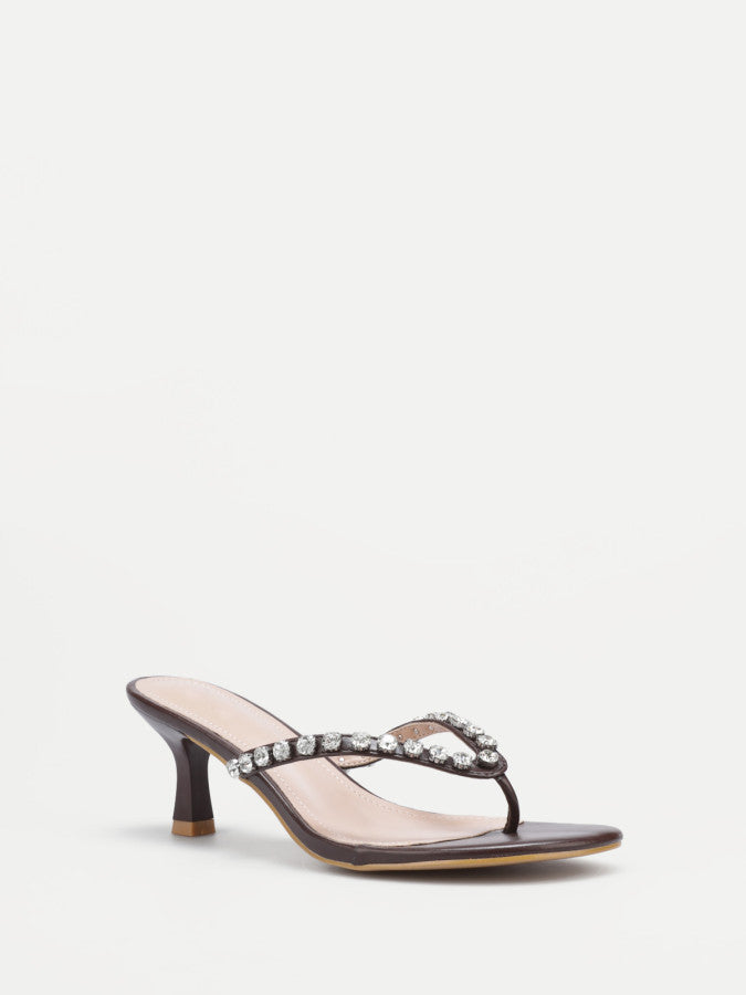 Tongs à strass et talon bobine