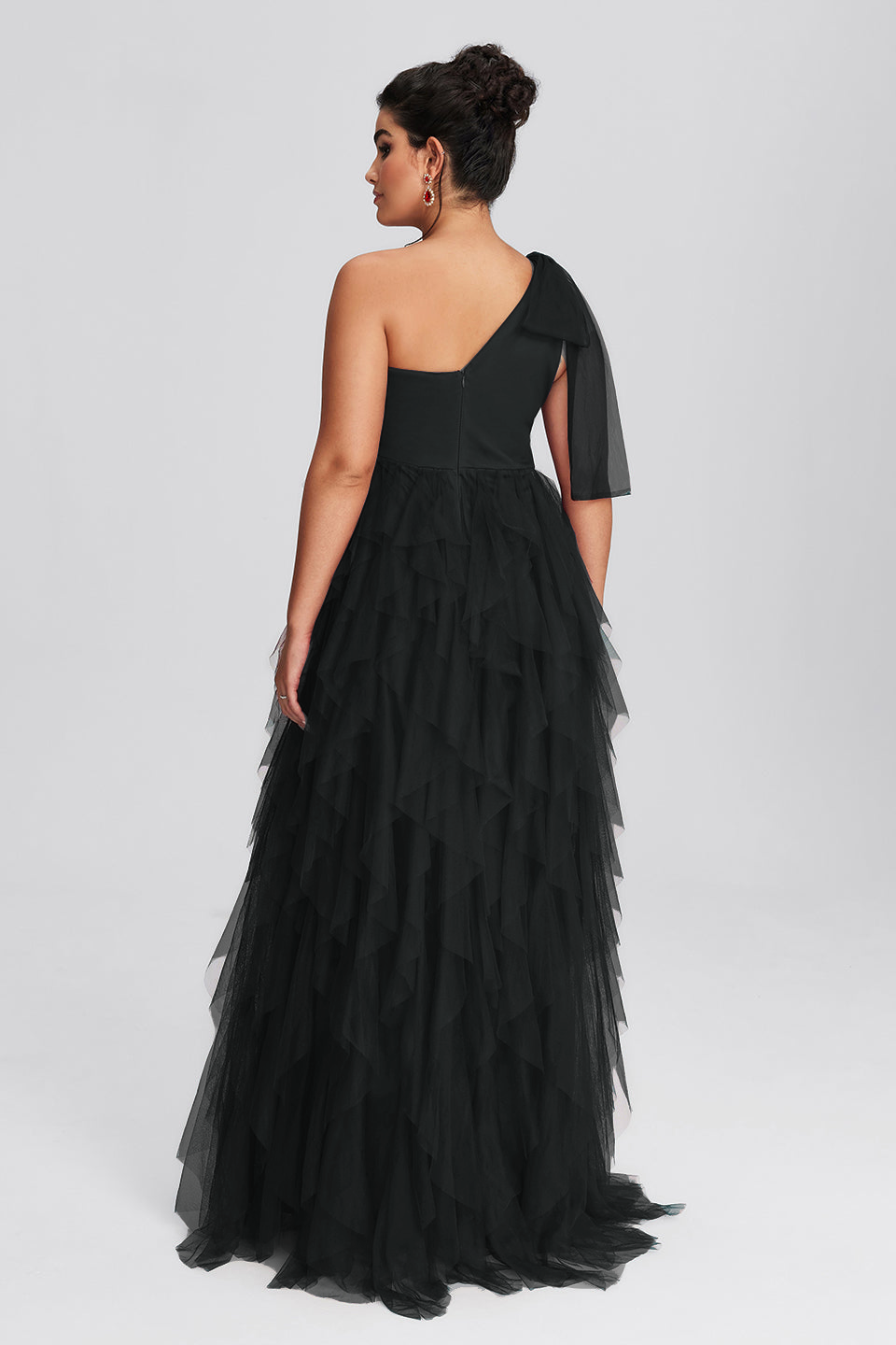 Curveins Plus Size Mesh One-Shoulder Cocktail Dress