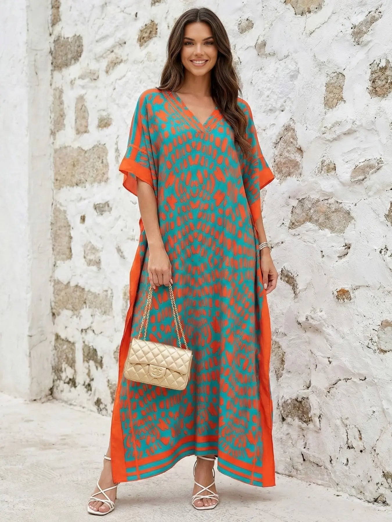 Women's Leopard Print Kaftan Robe – Loose-Fitting Beach Print Dress