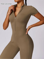 Women's high-neck, sturdy-zip sports jumpsuit