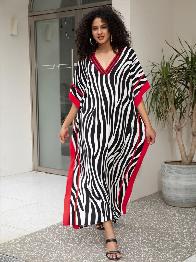Women's Casual Kaftan Long Dress Oversized Chic Bohemian House Robe Beachwear Vacation Bathing Suit Cover Up Lounge Wear Boho Summer Holiday