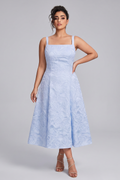 Curveins Plus Size Square Neck Sleeveless Spaghetti Strap Slim Fit Elegant Midi Dress