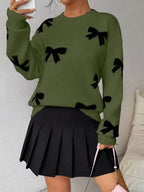 Fashion Bow Print Casual Basic Loose Knitted Sweater Pullover Autumn/Winter Women Pullovers New O-Neck Full Sleeve Knit Sweater