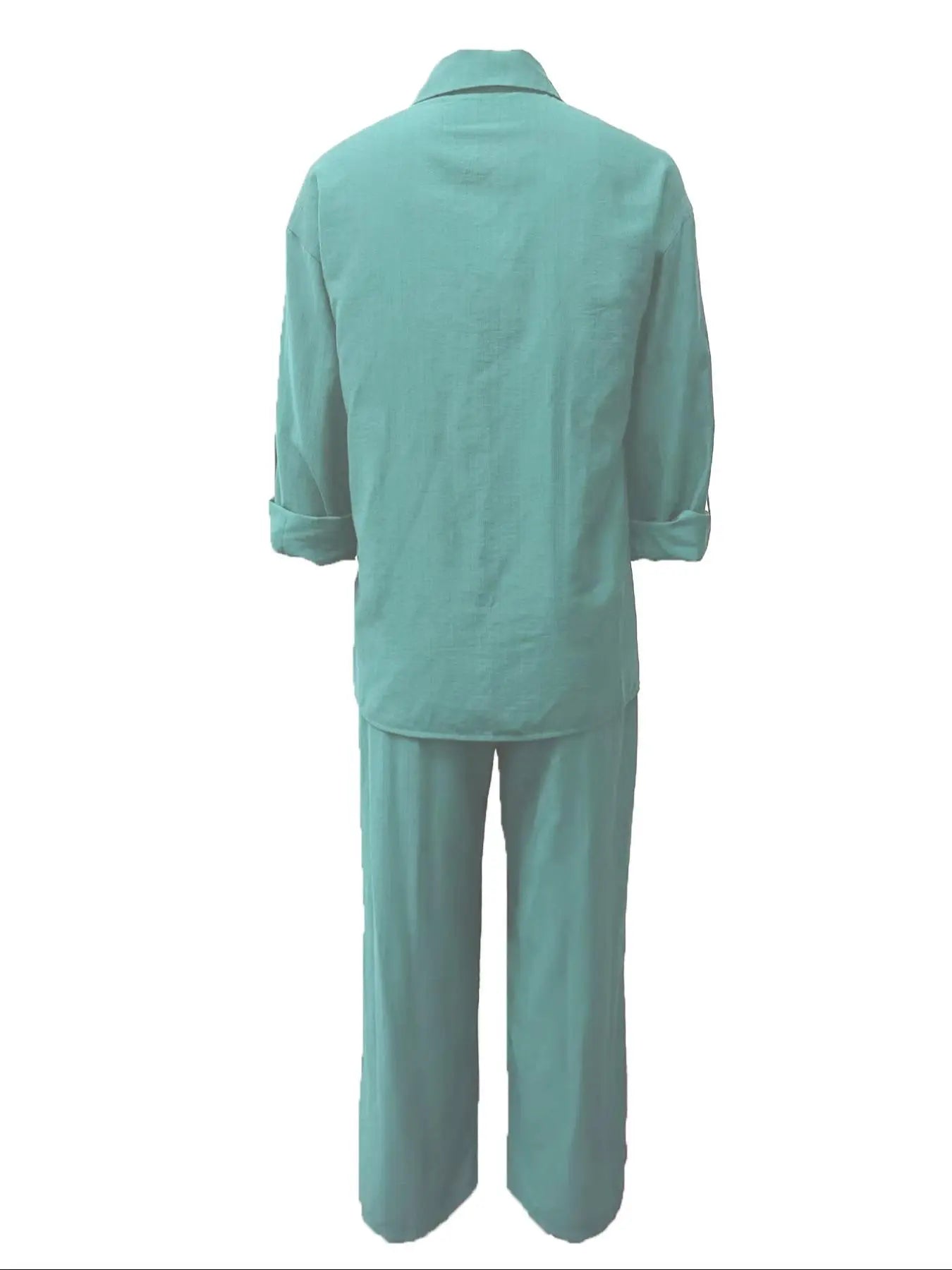 Women's Solid Color Shirt & Wide Leg Pants Set, Casual Fashion Cozy Breathable Two-piece Outfits for Daily Outdoor Wear, Women Clothes for Spring Fall