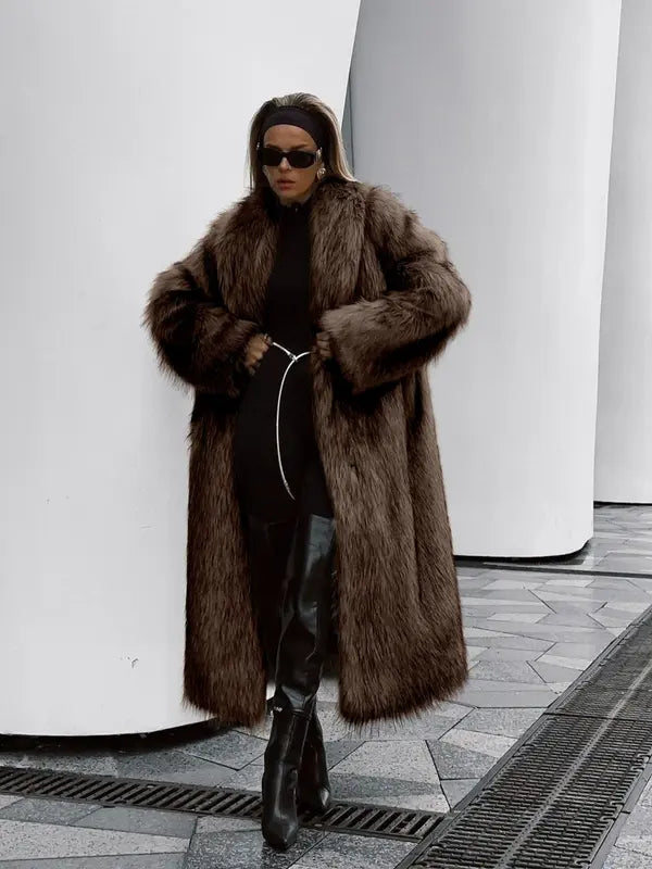 Women's Solid Color Open Front Faux Fur Coat, Elegant Long Sleeve Waterfall Collar Outerwear for Fall & Winter, Women's Clothing for Daily Wear,  Clothing for Women