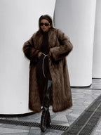 Women's Solid Color Open Front Faux Fur Coat, Elegant Long Sleeve Waterfall Collar Outerwear for Fall & Winter, Women's Clothing for Daily Wear,  Clothing for Women