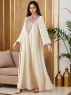 Elegant Muslim Women's Long Robe with Colorful Embroidery, Perfect for All Seasons, Stylish and Comfortable Clothing, Muslim Women Gowns
