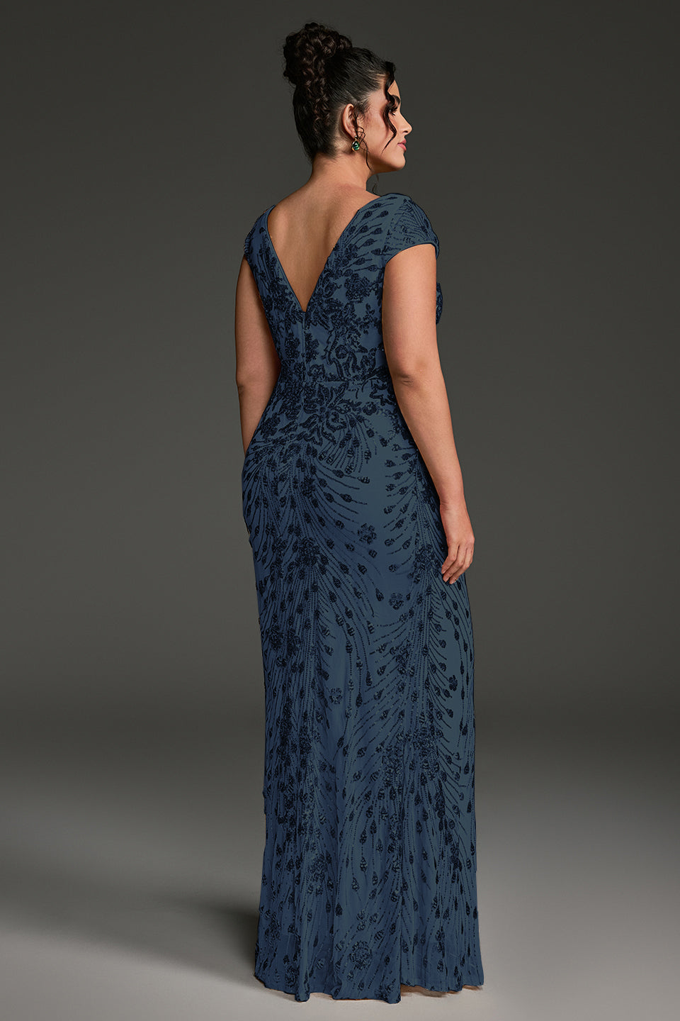 Curveins Plus Size V-neck and Waist Cinch Sequin Maxi Dress