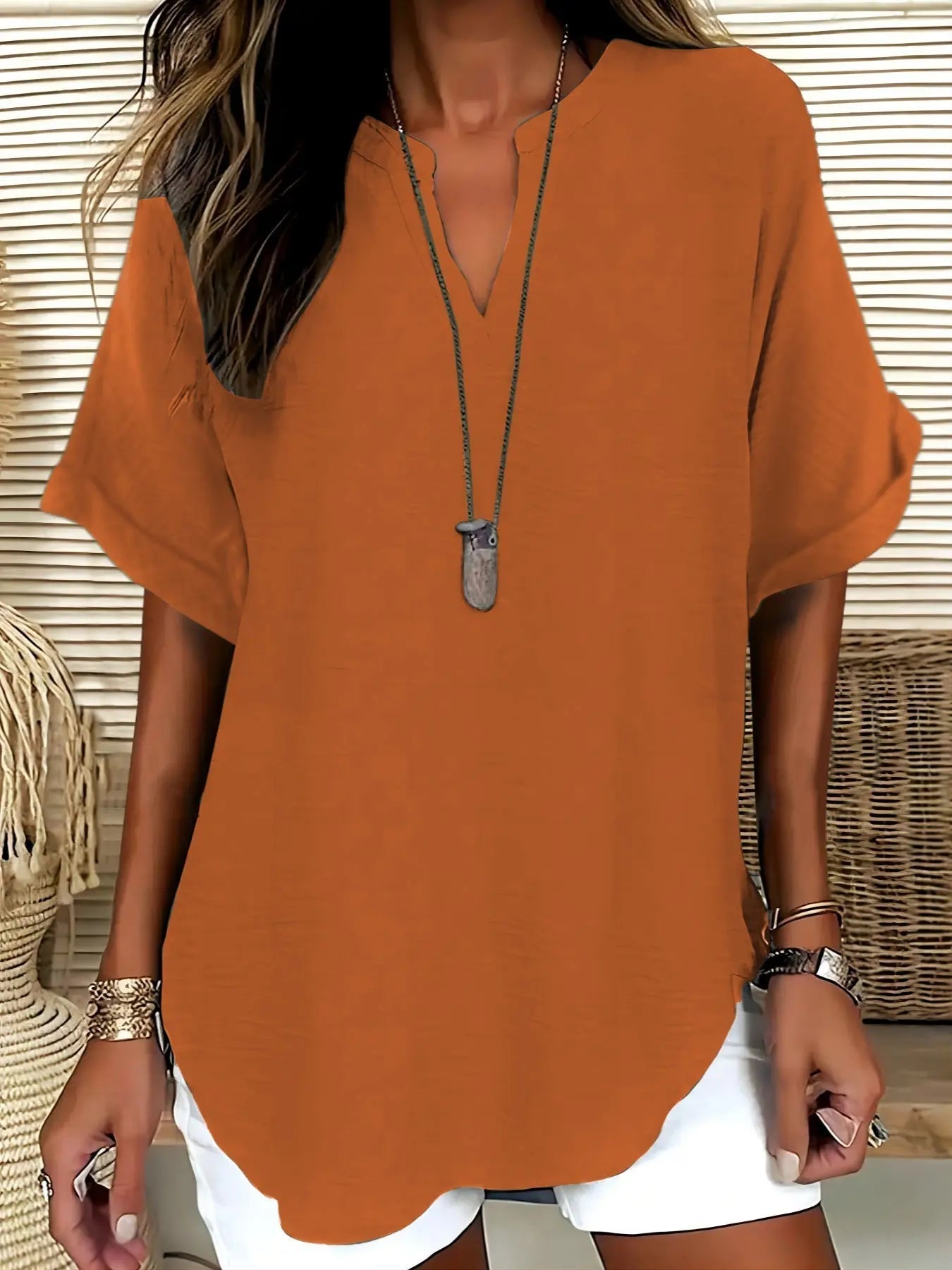 Women's Plain Short Sleeve Blouse, Shirts, Casual Solid Color Top for Daily Wear, Ladies Clothes for All Seasons