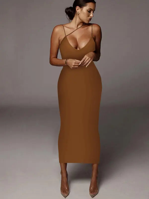 Women's All Over Leopard Print Asymmetrical Cami Dress, Elegant Sleeveless Spaghetti Strap Bodycon Dress for Party Club Night Out, Fashion Sundress, Ladies Summer Clothes, Midi Dress