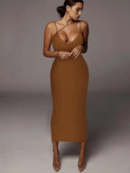 Women's All Over Leopard Print Asymmetrical Cami Dress, Elegant Sleeveless Spaghetti Strap Bodycon Dress for Party Club Night Out, Fashion Sundress, Ladies Summer Clothes, Midi Dress
