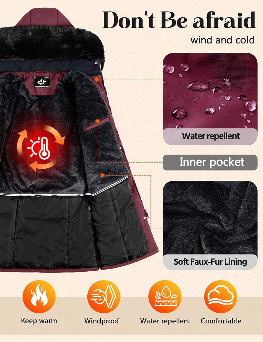 Women's Long Coats Winter Fleece Lined Warm Long Jackets for Women, Water Repellent Windproof Parka Coat Zip Up Button Drawstring Waist Overcoat with Pockets and Detachable Hood