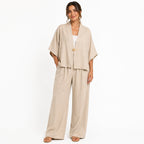 Ensemble femme oversize fluide 2 pièces – Kimono manches larges & pantalon taille élastique – Look chic confortableE