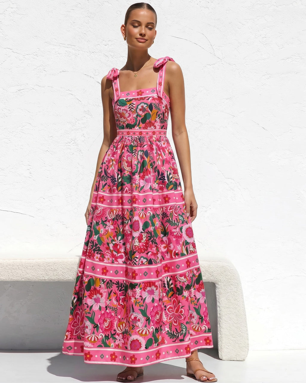 Pink Floral Paradise Print One Piece Swimsuit and Skirt