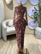 Women's Tie Dye Printed Two Piece Set Outfits, Wrap Long Sleeve Crop Top + Ruched Maxi Skirt