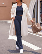 Women's 3 Piece Lounge Set Pajama Long Sleeve Cardigan Sleeveless Top Pants Sweatsuit