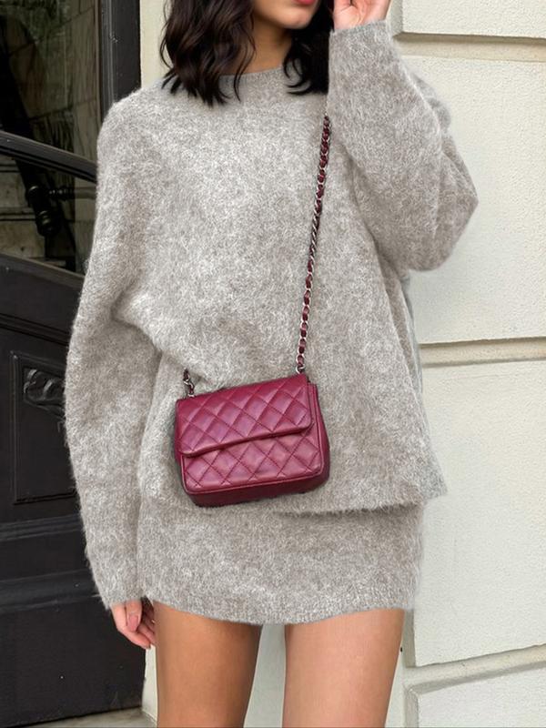 Autumn Winter Women's Stylish Commuter Two-Piece Set, Casual Elegance with Knitted Top and Skirt, Perfect for Fashionable Outings, Womenswear