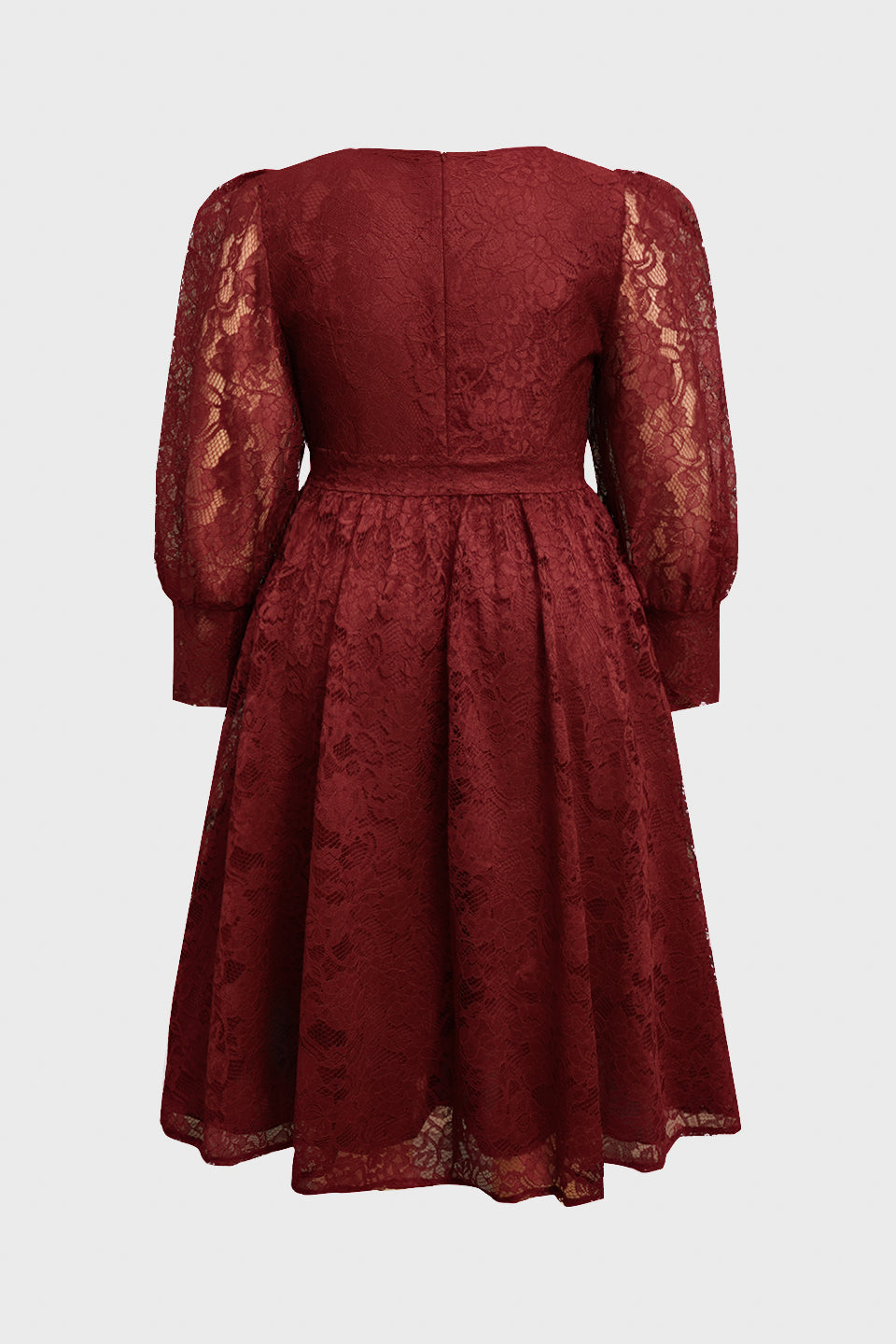 Curveins Plus Size Round Neck Lace Detail Puff Sleeve A-Line Midi Dress