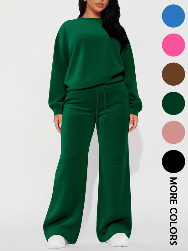 Women's Casual Fashion Long Sleeve Top & High Waist Straight Leg Pants Set, Autumn Winter, Comfortable and Stylish Clothing, Womenswear