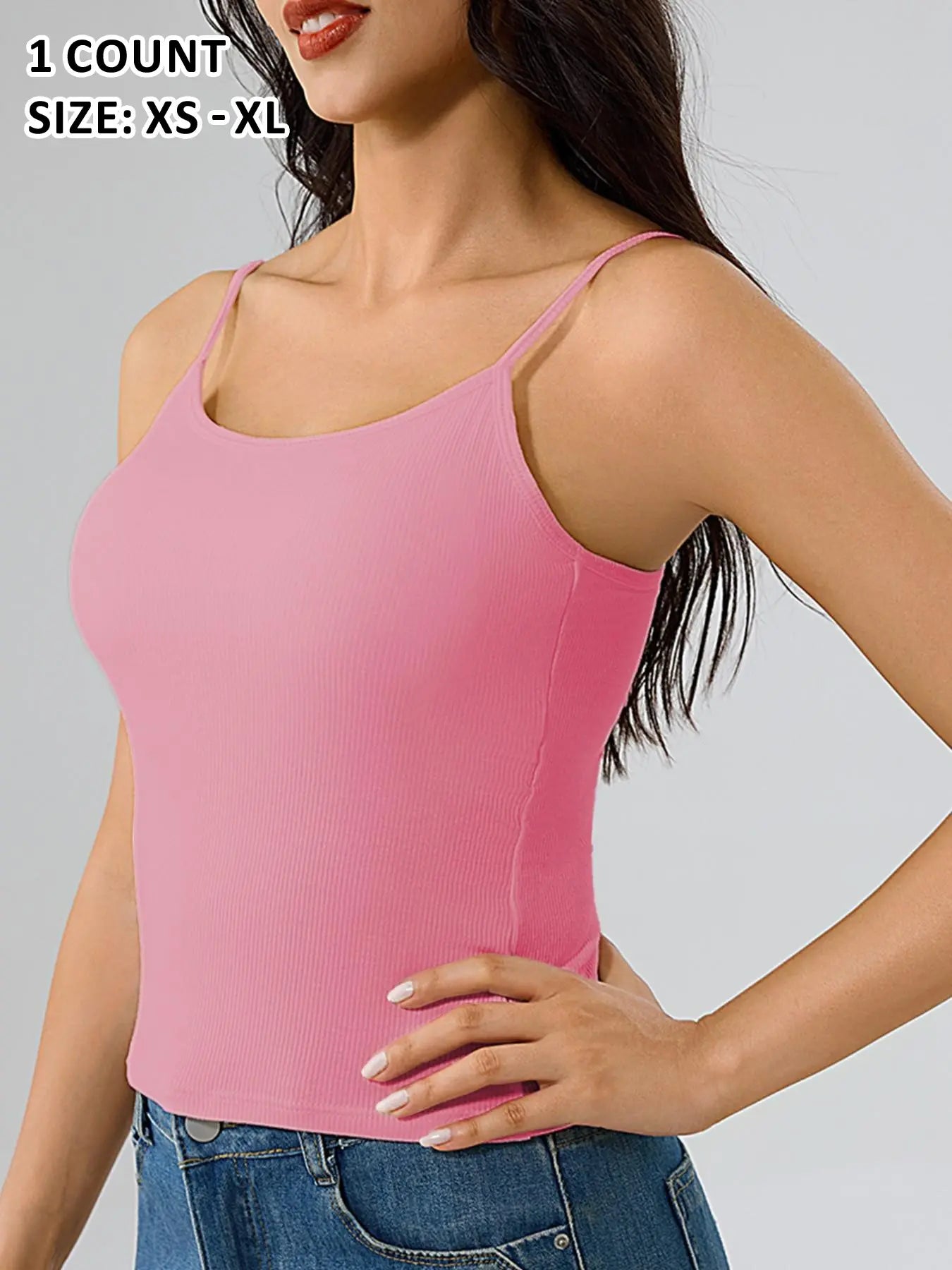 Women's solid-color tank top with padded bra