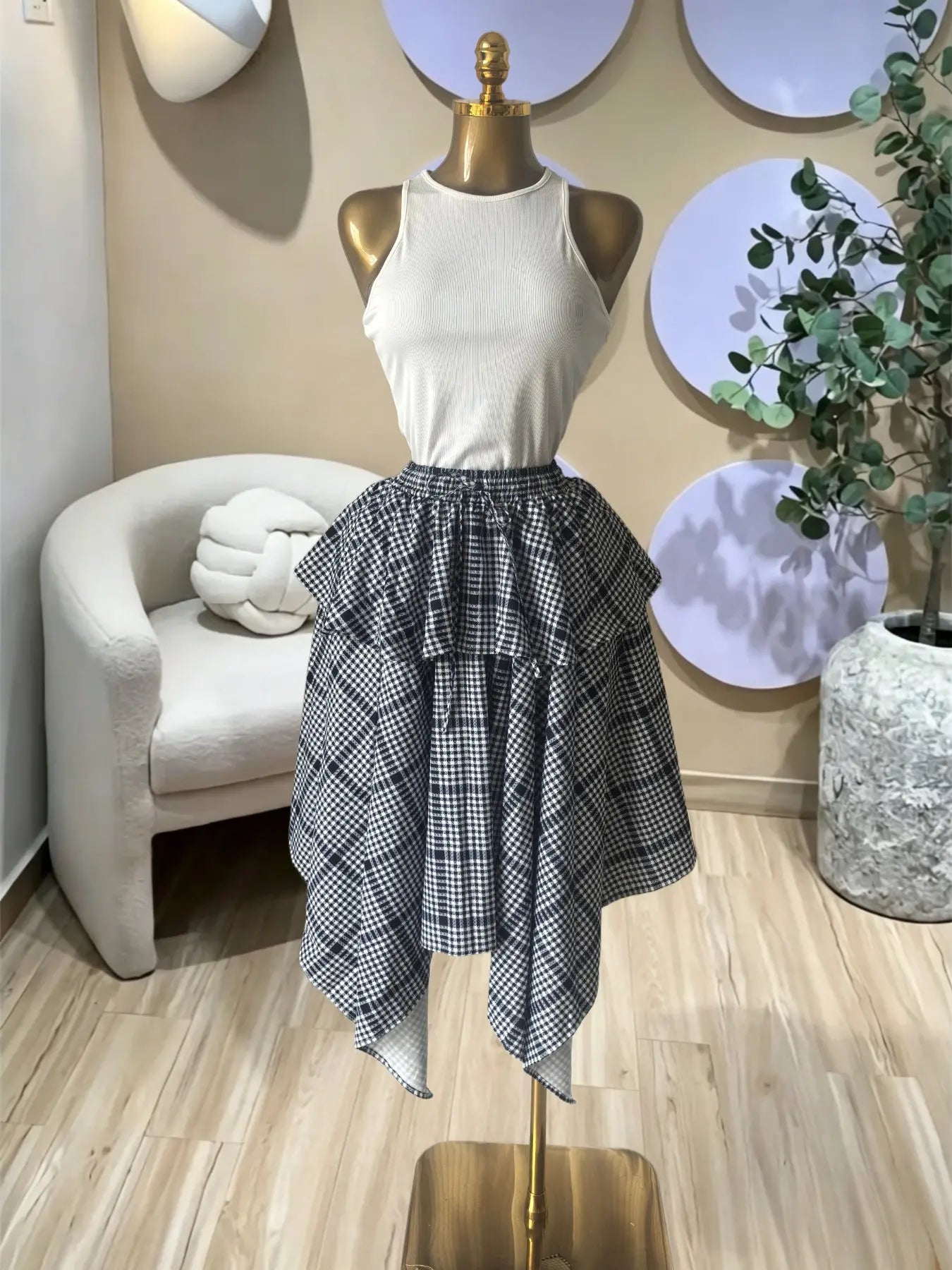 Women's Sleeveless Knit Tank Top and Asymmetrical Skirt Set