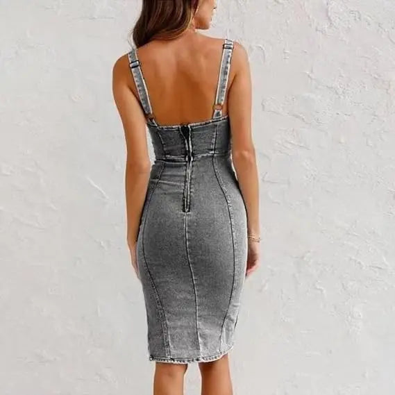 Women's Sleeveless Denim Bodycon Midi Dress