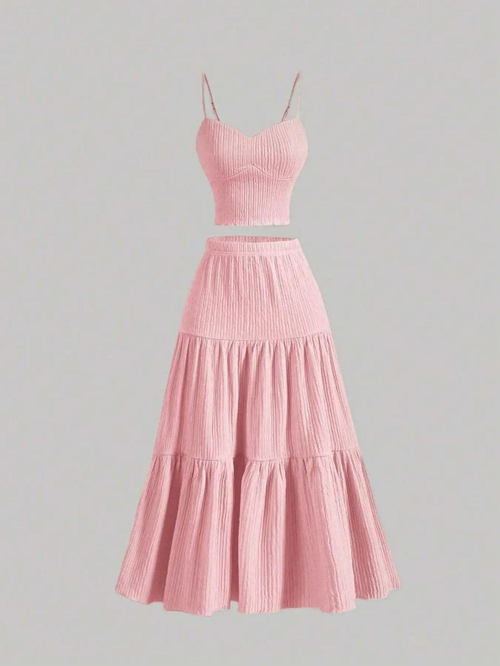 Women's Solid Woven Crop Cami Top & Pleated A-line Skirt Two-piece Set
