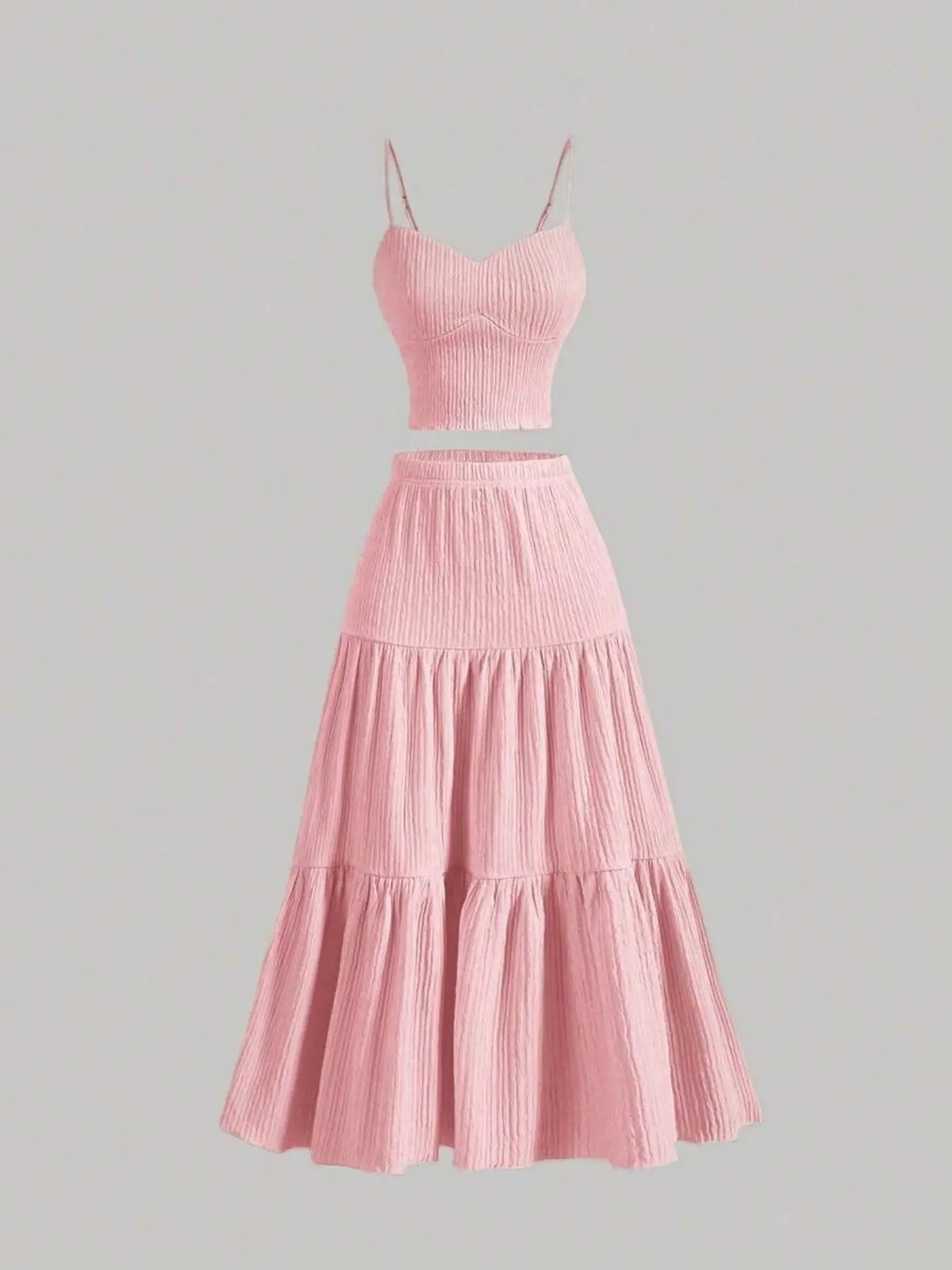 Women's Solid Woven Crop Cami Top & Pleated A-line Skirt Two-piece Set