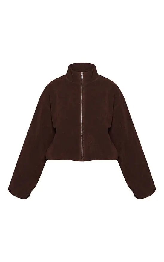 Mushroom Faux Suede Bomber Jacket