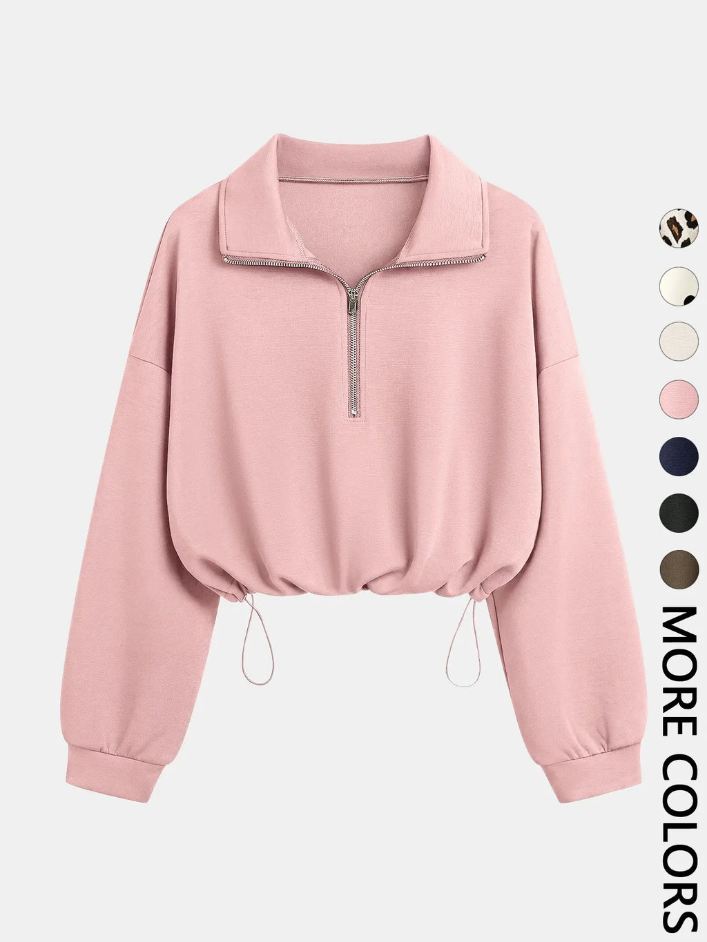 Women's Half-Zip Stand Collar Drawstring Adjustable Short Sweatshirt