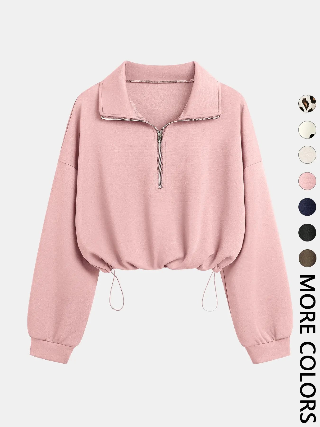 Women's Half-Zip Stand Collar Drawstring Adjustable Short Sweatshirt