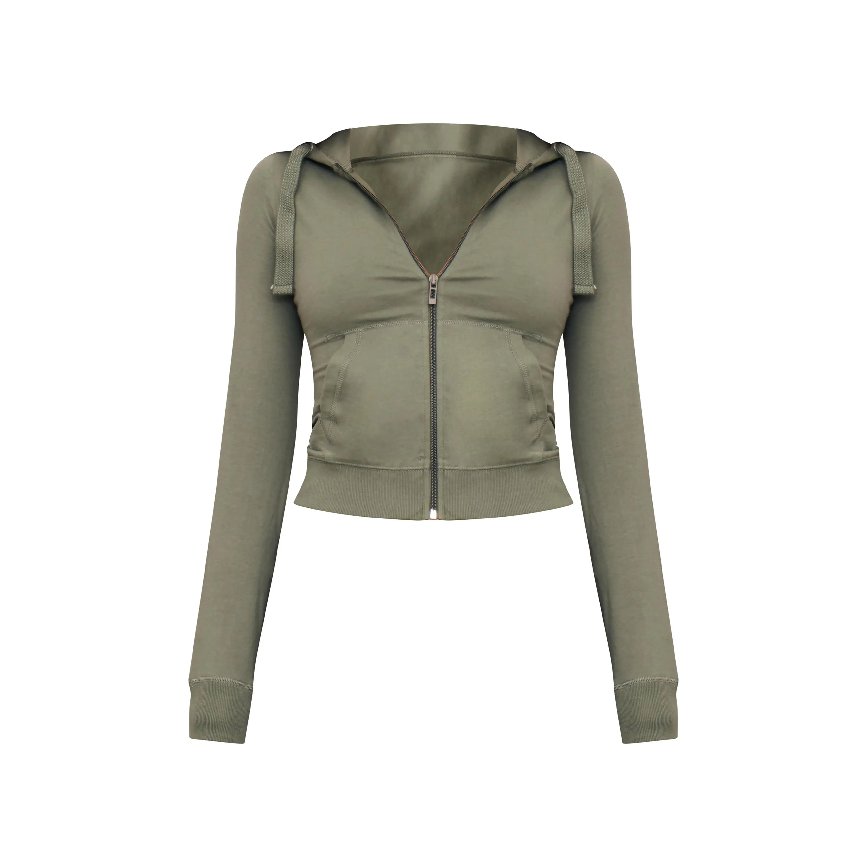 Sea green zip-up slim-fit sportswear set, two-piece set including top and trousers.