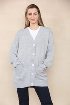Women’s Long Sleeve Matching Button Open Front Aran Knit V-Neck Cardigan