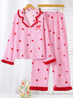 Women's Sleepwear Set Pajamas Breathable Striped Bow Design